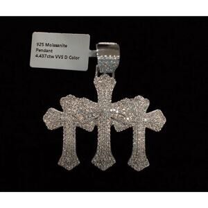 MOISSANITE Real 925 Sterling Silver Iced Hip Hop Piece Cross Pendant Necklace